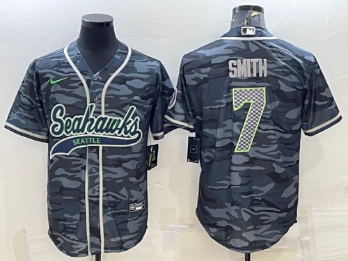 Men's Seattle Seahawks #7 Geno Smith Gray Camo With Patch Cool Base Stitched Baseball Jersey